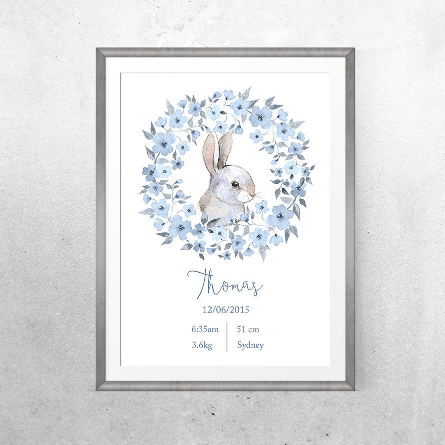 Personalised Baby Name - Blue Bunny - Print - One Tiny Tribe - 4